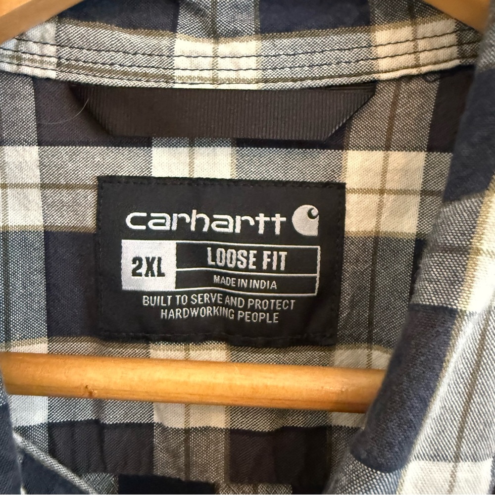 Carhartt Navy and White Plaid Button Down Shirt - Picture 4 of 11